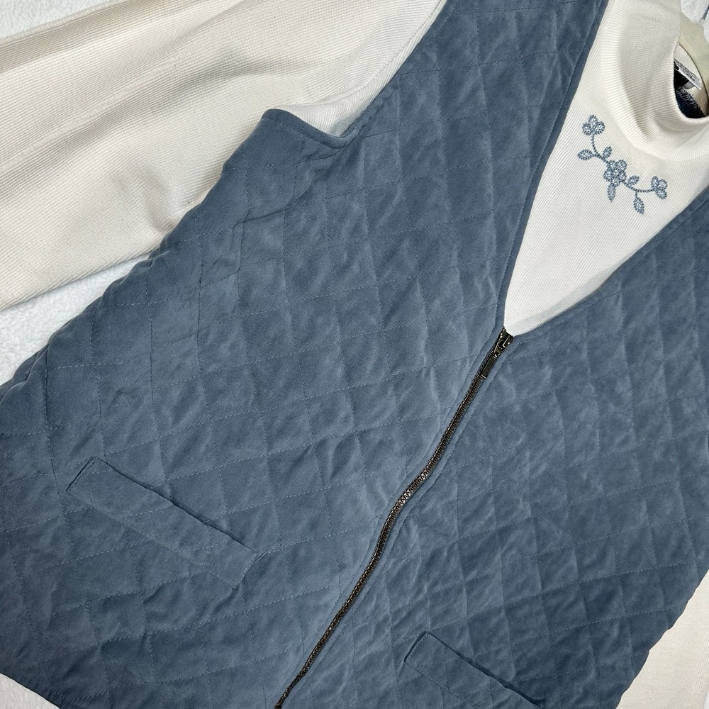 ALFRED DUNNER Blue Quilted Faux Suede Vest Embroidered Mock Neck Top Set 16W - Picture 3 of 9